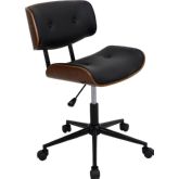 Lombardi Office Chair in Black Tufted Leatherette & Bent Wood